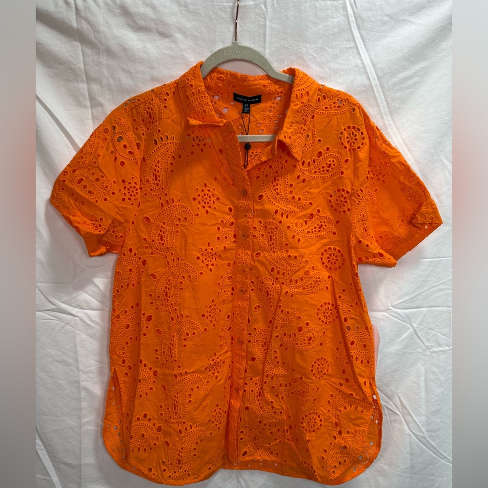 Universal Standard‎ Orange Eyelet Button-Up Shirt XS Oversized NWT
